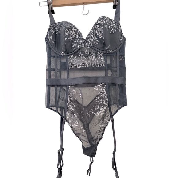 Victoria Secret Grey Silver Embellishment Halter Garter Strap Teddy NWT - Picture 1 of 8